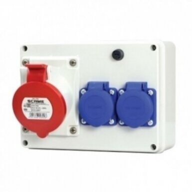 Щиток с розетками 1x32A | 2x230V | плюс защита предохранитель 1F 16A | для гаражей | коммерческих помещений | IP54 | Scame