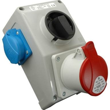 Industrial socket box | 1×16 A 5P 400 V + 2×230 V 16 A | with 0–1 switch | IP44 | SEZ ROS 4/V-12