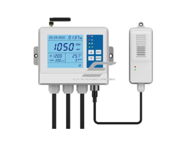 CO₂ valdiklis su automatiniu valdymu | 0–5000 ppm | ±1 ppm tikslumas | LCD ekranas | garsinis/šviesos signalas | temperatūra + drėgmė | šiltnamiams, HVAC, patalpoms