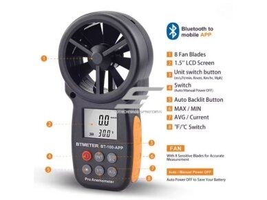 Skaitmeninis vėjo greičio matuoklis | anemometras | oro srauto | temperatūros | drėgmės jutiklis | daviklis | 0-30m/s | nešiojamas | Bluetooth 1 Skaitmeninis vėjo greičio matuoklis | anemometras | oro srauto | temperatūros | drėgmės jutiklis | daviklis | 0-30m/s | nešiojamas | Bluetooth 1