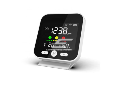 Išmanus CO₂ matuoklis su WiFi (TUYA) | NDIR sensorius | 400–5000 ppm | temperatūra + drėgmė | 1600 mAh | stacionarus