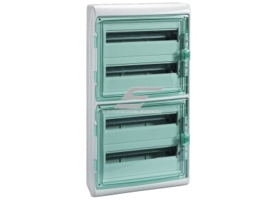 Elektros paskirstymo | modulinis skydelis | dėžė | skydas | 72 modulių (4x18) | 842x448x160mm | skaidrios durelės | hermetinis | virštinkinis | plastikinis | IP65 | Schneider Electric | Kaedra | 13987
