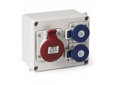 Pramoninis skydelis | dėžutė su kištukiniais lizdais 1x32A 5P + 2x230V | hermetinis | garažams | komercinėms patalpoms | IP44 | Famatel | 3070 0056E Pramoninis skydelis | dėžutė su kištukiniais lizdais 1x32A 5P + 2x230V | hermetinis | garažams | komercinėms patalpoms | IP44 | Famatel | 3070 0056E