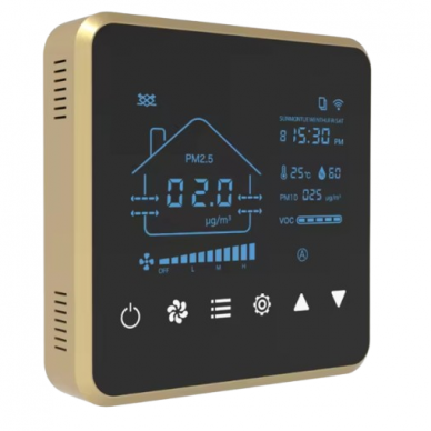Nutikas 3 kiirusega ventilaatori kontroller CO2 ja õhukvaliteedi mõõtjaga | andur | 230VAC | 350-1999PPM | 0...+50°C | Wi-Fi | Modbus | TUYA 3