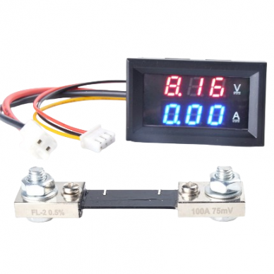 Panelis | digitālais līdzstrāvas elektrības | voltmetrs | ampērmetrs | ar šuntu | 10A | 0–100VDC Panelis | digitālais līdzstrāvas elektrības | voltmetrs | ampērmetrs | ar šuntu | 10A | 0–100VDC