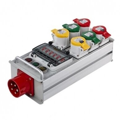 Industriālais sadales skapis | kārba | ar automātiskajiem slēdžiem | ar kontaktligzdām 6x16A 3P | ar kontaktdakšu 1x32A 5P | ar voltmetru | hermētisks | IP67 Industriālais sadales skapis | kārba | ar automātiskajiem slēdžiem | ar kontaktligzdām 6x16A 3P | ar kontaktdakšu 1x32A 5P | ar voltmetru | hermētisks | IP67