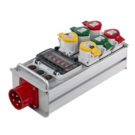 Industriālais sadales skapis | kārba | ar automātiskajiem slēdžiem | ar kontaktligzdām 6x16A 3P | ar kontaktdakšu 1x32A 5P | ar voltmetru | hermētisks | IP67 Industriālais sadales skapis | kārba | ar automātiskajiem slēdžiem | ar kontaktligzdām 6x16A 3P | ar kontaktdakšu 1x32A 5P | ar voltmetru | hermētisks | IP67