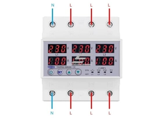 Modulinė | skaitmeninė įtampos kontrolės | apsaugos | fazių sekos disbalanso relė | 3F | 1-63A | 230-300V | DIN | Tomzn 3