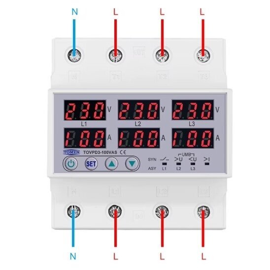 Modułowy | Cyfrowa kontrola napięcia | Ochrona | Przekaźnik nierównowagi kolejności faz | 3F | 1-63A | 230-300V | DIN | Tomzn 3