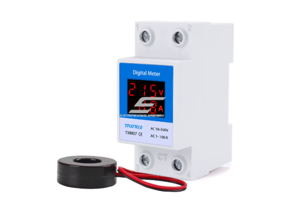 Modulinis | skaitmeninis elektros energijos voltmetras | ampermetras | 2P | 50-500VAC | 1-100A | DIN