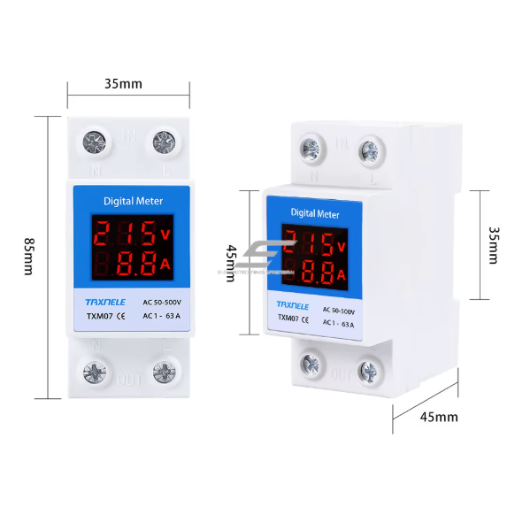 Modular | digital electric energy voltmeter | ammeter | 2P | 50–500VAC | 1–100A | DIN 3