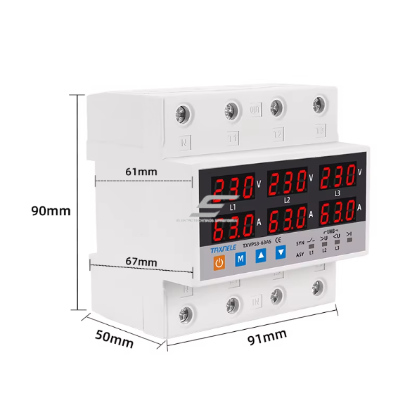 Modular voltage control relay | digital | 3 phase | 63A | 220V | DIN | overvoltage | undervoltage | current protection | TAXNELE 1 Modular voltage control relay | digital | 3 phase | 63A | 220V | DIN | overvoltage | undervoltage | current protection | TAXNELE 1