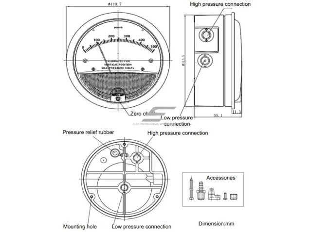Skirtuminio | diferencialinio slėgio matuoklis | manometras | 0-60Pa | IP67 4 Skirtuminio | diferencialinio slėgio matuoklis | manometras | 0-60Pa | IP67 4