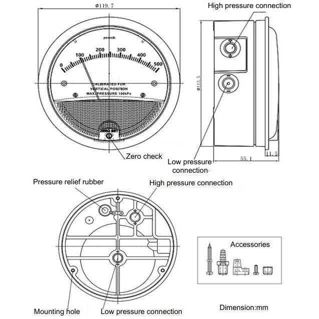 Differential pressure gauge | manometer 0-5kPa | IP67 4