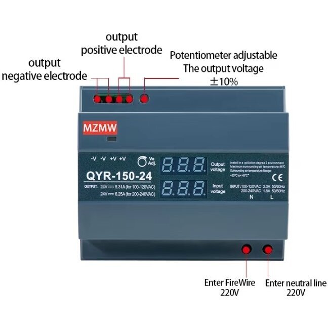 Digitālais impulsu barošanas avots 12V | 12,5A | 150W | uz DIN sliedes montējams 2