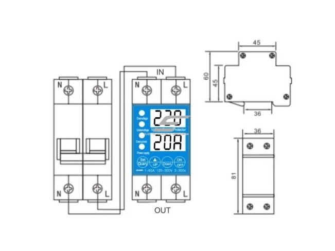 Modulinė | skaitmeninė įtampos ir srovės kontrolės relė | 1-63A | 230V | DIN | IP20 2 Modulinė | skaitmeninė įtampos ir srovės kontrolės relė | 1-63A | 230V | DIN | IP20 2