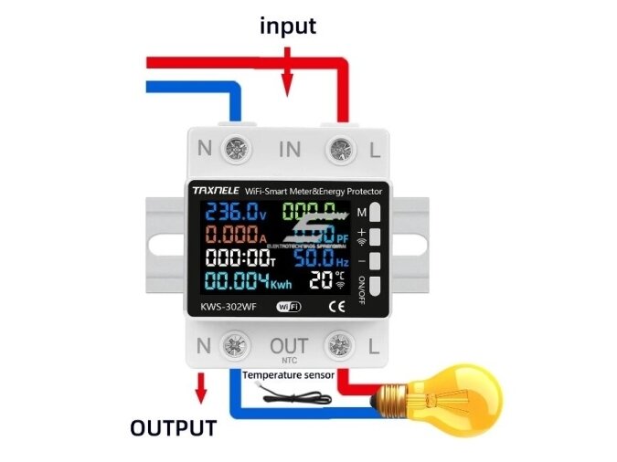 Modulinis | išmanus | skaitmeninis | multifunkcinis elektros energijos | įtampos | srovės skaitiklis | 0-63A | 0-17kW | 230V | DIN | Wi-Fi | TUYA 2