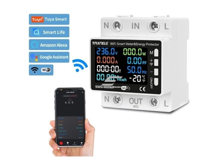 Modulinis | išmanus | skaitmeninis | multifunkcinis elektros energijos | įtampos | srovės skaitiklis | 0-63A | 0-17kW | 230V | DIN | Wi-Fi | TUYA