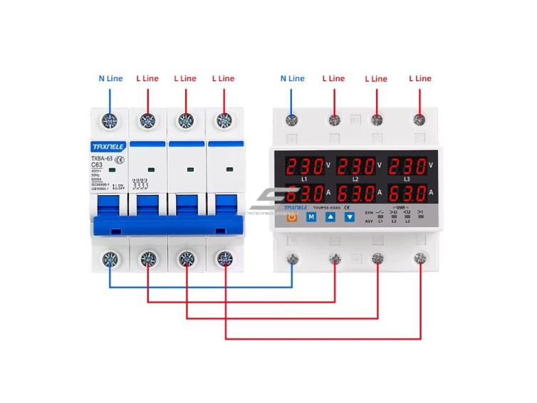Modulinė įtampos kontrolės relė | skaitmeninė | 3 fazių | 100A | 220V | DIN | viršįtampio | įtampos kritimo | srovės apsauga | TAXNELE 2 Modulinė įtampos kontrolės relė | skaitmeninė | 3 fazių | 100A | 220V | DIN | viršįtampio | įtampos kritimo | srovės apsauga | TAXNELE 2