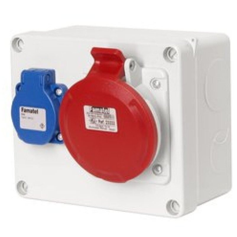 Socket box | 1×CEE 32 A 400 V + 1×230 V 16 A | IP44 | Famatel 3068 0055E