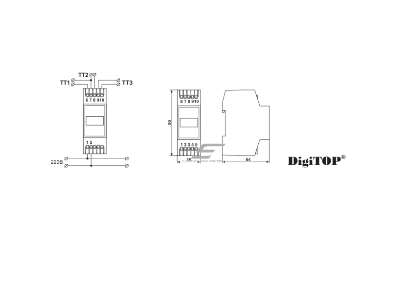 Modulinis | skaitmeninis ampermetras | 3F | 1-63A | DIN | DigiTOP | AM-3 1