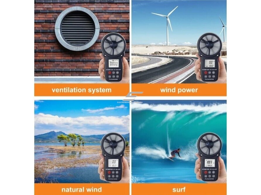 Skaitmeninis vėjo greičio matuoklis | anemometras | oro srauto | temperatūros | drėgmės jutiklis | daviklis | 0-30m/s | nešiojamas | Bluetooth 4