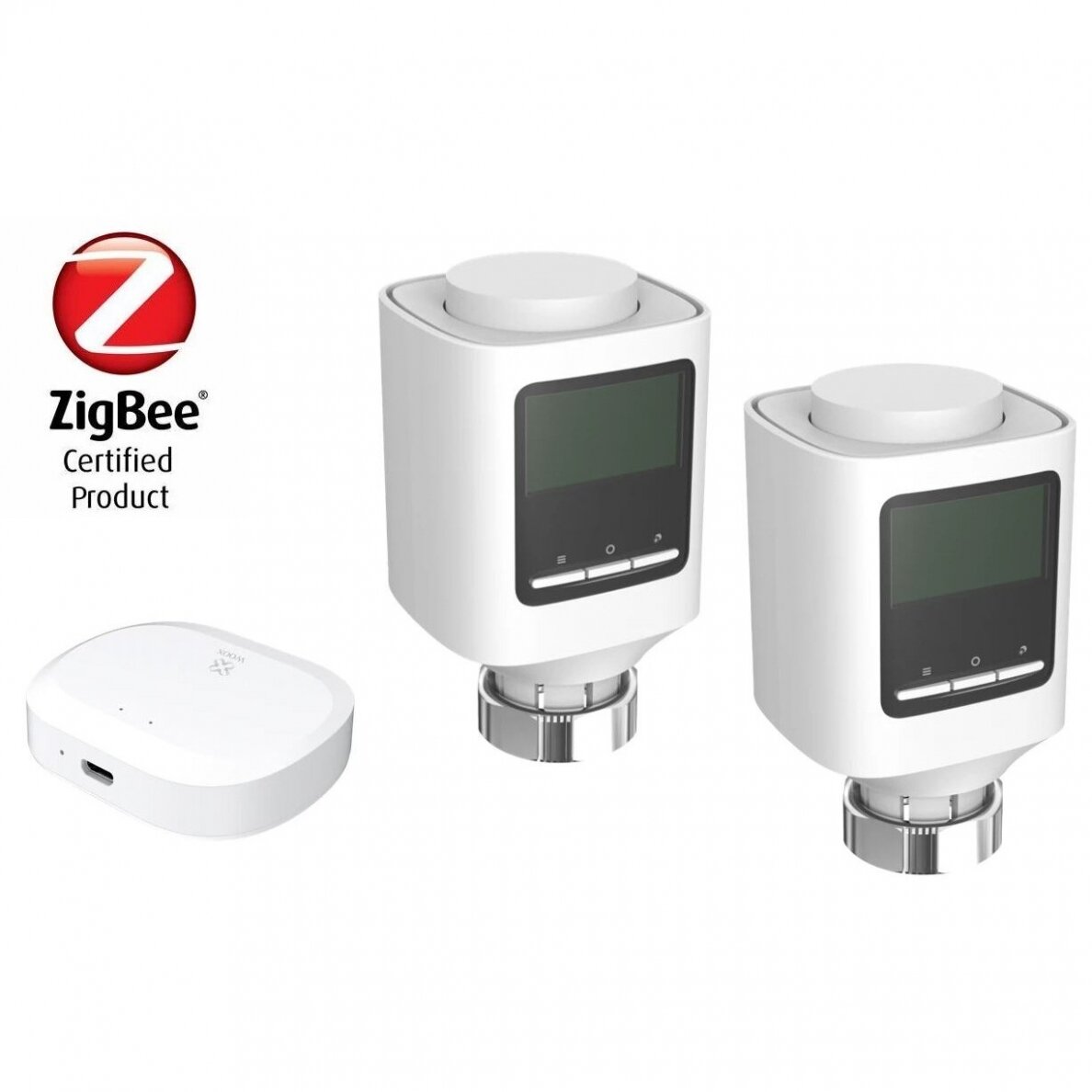 Viedais bezvadu radiatoru termostatu komplekts | 5-29,5℃ | 2 termostati + ZigBee-Wi-Fi centrāle | TUYA | WOOX | R7067-KIT 3 Viedais bezvadu radiatoru termostatu komplekts | 5-29,5℃ | 2 termostati + ZigBee-Wi-Fi centrāle | TUYA | WOOX | R7067-KIT 3