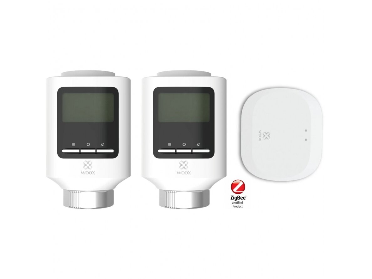 Išmanus | belaidis radiatorių termostatų komplektas | 0,5-29,5℃ | 2xTermostatai + ZigBee-Wi-Fi stotelė | TUYA | WOOX | R7067-KIT | 8435350741679