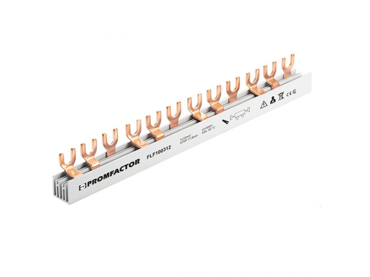 Srovėlaidis | šyna automatiniams jungikliams | U formos | 3P | 10mm² | 54 mod. | šakutė | Promfactor Baltic | FLF100354 | 4772151000128