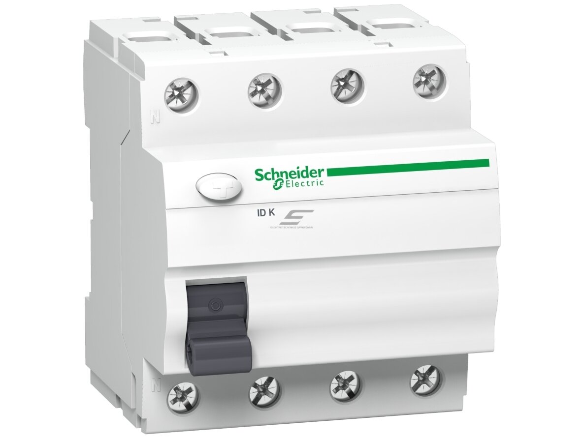 Srovės nuotėkio relė | 4P | 25 A | 30 mA | AC tipas | 380…415 V | DIN | Schneider Electric Acti9 ID K | A9Z05425 Srovės nuotėkio relė | 4P | 25 A | 30 mA | AC tipas | 380…415 V | DIN | Schneider Electric Acti9 ID K | A9Z05425
