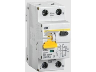 Modulinis automatinis jungiklis su srovės nuotėkio rele | 2P | 16A | C | 6kA | 0,03A | DIN | IEK | MAD22-5-016-C-30 | 4606056055245 Modulinis automatinis jungiklis su srovės nuotėkio rele | 2P | 16A | C | 6kA | 0,03A | DIN | IEK | MAD22-5-016-C-30 | 4606056055245