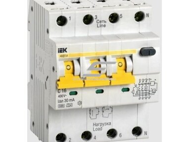 Modulinis automatinis jungiklis su srovės nuotėkio rele | 4P | 16A | C | 6kA | 0,03A | DIN | IEK | MAD22-6-016-C-30 | 4606056208078 Modulinis automatinis jungiklis su srovės nuotėkio rele | 4P | 16A | C | 6kA | 0,03A | DIN | IEK | MAD22-6-016-C-30 | 4606056208078