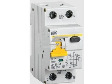 Modulinis automatinis jungiklis su srovės nuotėkio rele | 2P | 32A | C | 6kA | 0,03A | DIN | IEK | MAD22-5-032-C-30 Modulinis automatinis jungiklis su srovės nuotėkio rele | 2P | 32A | C | 6kA | 0,03A | DIN | IEK | MAD22-5-032-C-30