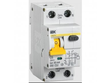 Modulinis automatinis jungiklis su srovės nuotėkio rele | 2P | 6A | C | 6kA | 0,03A | DIN | IEK | MAD22-5-006-C-30 Modulinis automatinis jungiklis su srovės nuotėkio rele | 2P | 6A | C | 6kA | 0,03A | DIN | IEK | MAD22-5-006-C-30