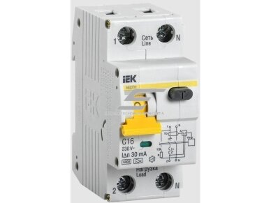 Modulinis automatinis jungiklis su srovės nuotėkio rele | 2P | 16A | C | 6kA | 0,03A | DIN | IEK | MAD22-5-016-C-30 | 4606056055245 Modulinis automatinis jungiklis su srovės nuotėkio rele | 2P | 16A | C | 6kA | 0,03A | DIN | IEK | MAD22-5-016-C-30 | 4606056055245
