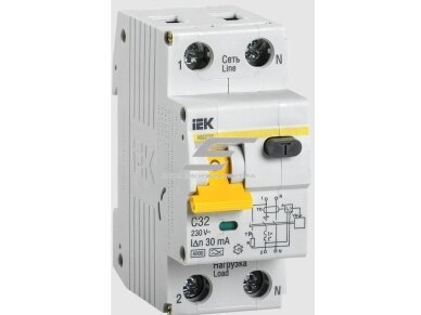 Modulinis automatinis jungiklis su srovės nuotėkio rele | 2P | 32A | C | 6kA | 0,03A | DIN | IEK | MAD22-5-032-C-30 Modulinis automatinis jungiklis su srovės nuotėkio rele | 2P | 32A | C | 6kA | 0,03A | DIN | IEK | MAD22-5-032-C-30