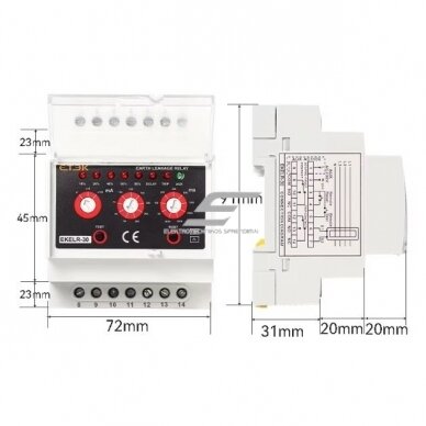 Modulis | Regulējams strāvas noplūdes relejs 30mA-30A | 6A | 110/230VAC | DIN | 1NO+1NC 3