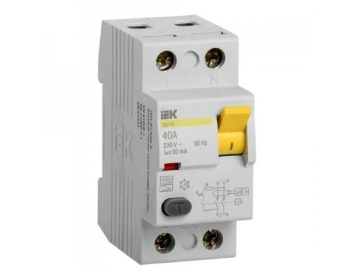 Modulinė srovės nuotėkio relė | 2P | 40A | 4,5kA | 0,03A | A tipas | DIN | IEK | MDV11-2-040-030 | 2050710157493 Modulinė srovės nuotėkio relė | 2P | 40A | 4,5kA | 0,03A | A tipas | DIN | IEK | MDV11-2-040-030 | 2050710157493