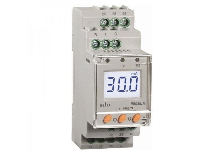 Modulinė | skaitmeninė srovės nuotėkio kontrolės rėlė | 2NO/NC | 30A | 230VAC | DIN | Selec | 900ELR-2-230V-CE