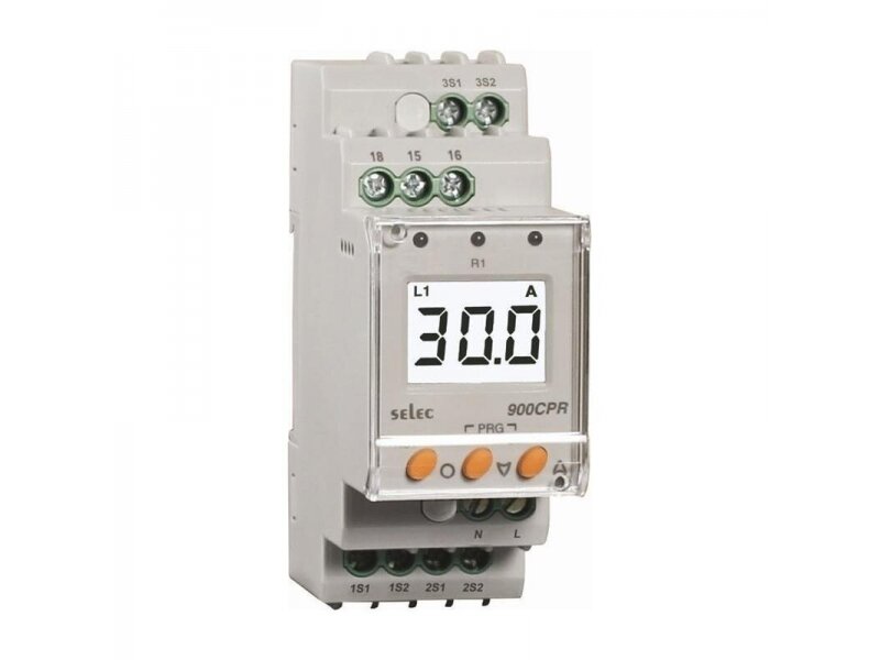 Modulinė | skaitmeninė srovės kontrolės rėlė | 3F | NO/NC | 5A | 230VAC | DIN | Selec | 900CPR-3-1-BL-230V-CE
