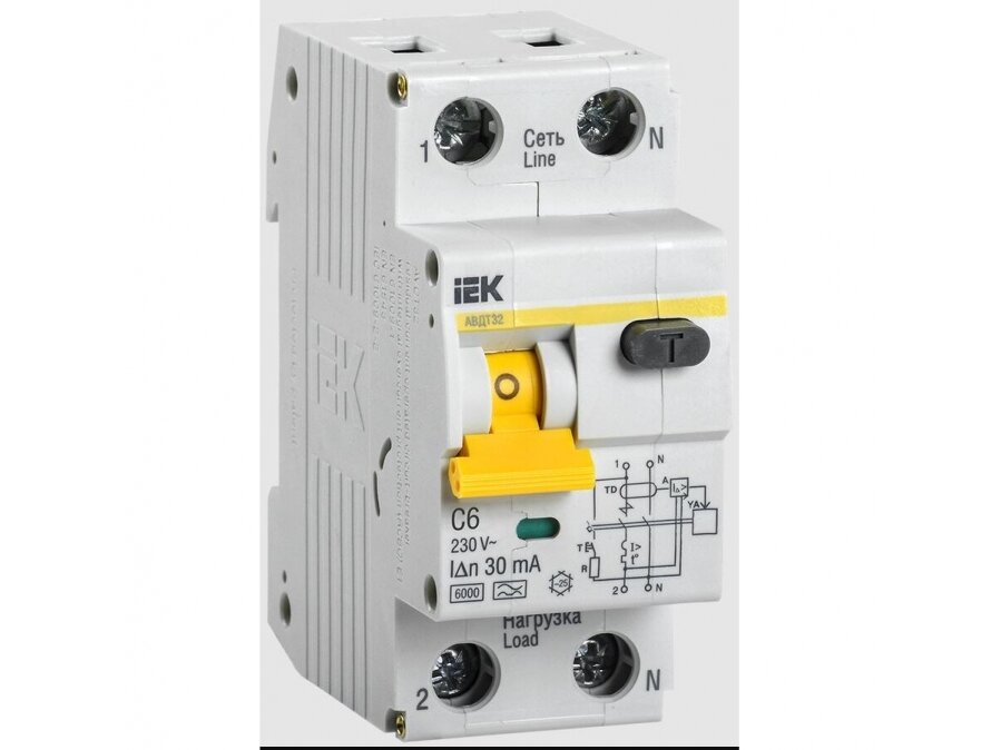 Modulinis automatinis jungiklis su srovės nuotėkio rele | 2P | 6A | C | 6kA | 0,03A | DIN | IEK | MAD22-5-006-C-30