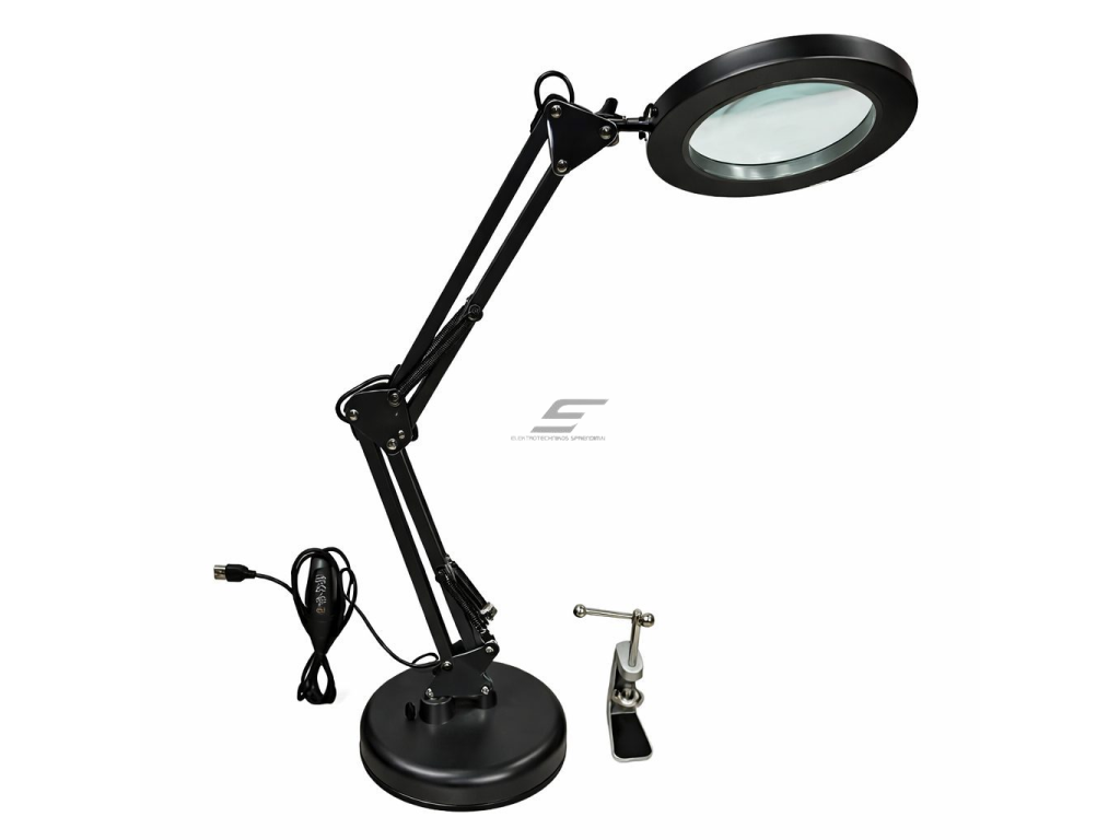 Stalinis LED didinamasis šviestuvas su lupa | 5x–30x | 3000–6500K | reguliuojamas apšvietimas | „Hands Free“ konstrukcija | juodas Stalinis LED didinamasis šviestuvas su lupa | 5x–30x | 3000–6500K | reguliuojamas apšvietimas | „Hands Free“ konstrukcija | juodas