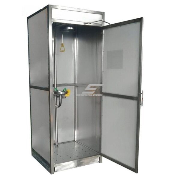 Stationary enclosed combined emergency | safety shower | body | face | eye wash system | 75.7l/min | 11.4l/min | 2200×x1200x900mm | stainless steel Stationary enclosed combined emergency | safety shower | body | face | eye wash system | 75.7l/min | 11.4l/min | 2200×x1200x900mm | stainless steel