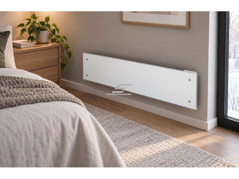Stiklinis elektrinis radiatorius be termostato | 800W | 230V | 222x1144x87mm | IP24 | baltas | ADAX | Glamox Heating H60 L08 White 2