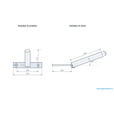 Luminaire bracket | straight Ø48 | length 300 mm | 20° angle | plate 270×50 mm | hot-dip galvanised | Esm-GL-1-300 Luminaire bracket | straight Ø48 | length 300 mm | 20° angle | plate 270×50 mm | hot-dip galvanised | Esm-GL-1-300