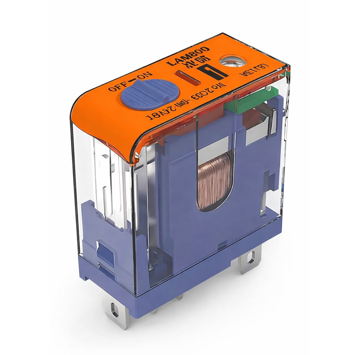 Starprelejs elektromagnētiskais | 24V DC | 1NO+1NC | ar manuālās testēšanas pogu | mini | 8A | universāls | LANBOO