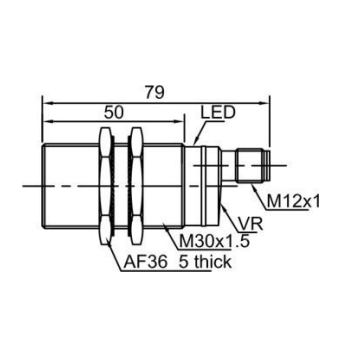 Kapacitīvais tuvuma sensors | 10mm | M30 | 10-30VDC | NO | NPN | iebūvējams | M12 | IP67 1 Kapacitīvais tuvuma sensors | 10mm | M30 | 10-30VDC | NO | NPN | iebūvējams | M12 | IP67 1