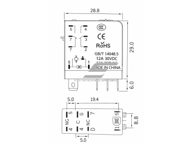 Tarpinė elektromagnetinė relė | 12V DC | 2NO+2NC | mini | 12A | universali | LANBOO Tarpinė elektromagnetinė relė | 12V DC | 2NO+2NC | mini | 12A | universali | LANBOO