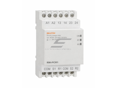Prioritetinė variklių valdymo relė | 2 varikliams | AC/DC 24–240V | 8A | DIN | automatinis uždelsimas | RELETEK Prioritetinė variklių valdymo relė | 2 varikliams | AC/DC 24–240V | 8A | DIN | automatinis uždelsimas | RELETEK