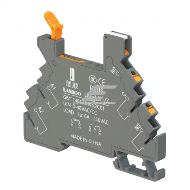 Starprelejs elektromagnētiskais | ar LED | 24V DC | SPDT 1NO+1NC | 6A | DIN montāža | ultra plāns | hermētisks | LANBOO 1 Starprelejs elektromagnētiskais | ar LED | 24V DC | SPDT 1NO+1NC | 6A | DIN montāža | ultra plāns | hermētisks | LANBOO 1